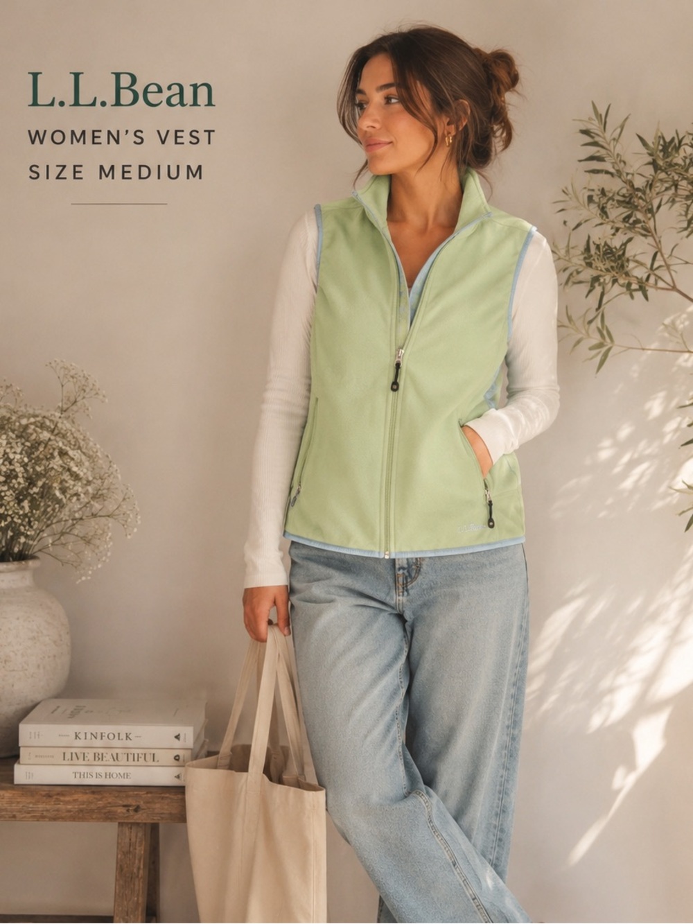 Women's L.L.Bean Fleece Zip-Up Vest Size Medium
Pastel Green Full Zip